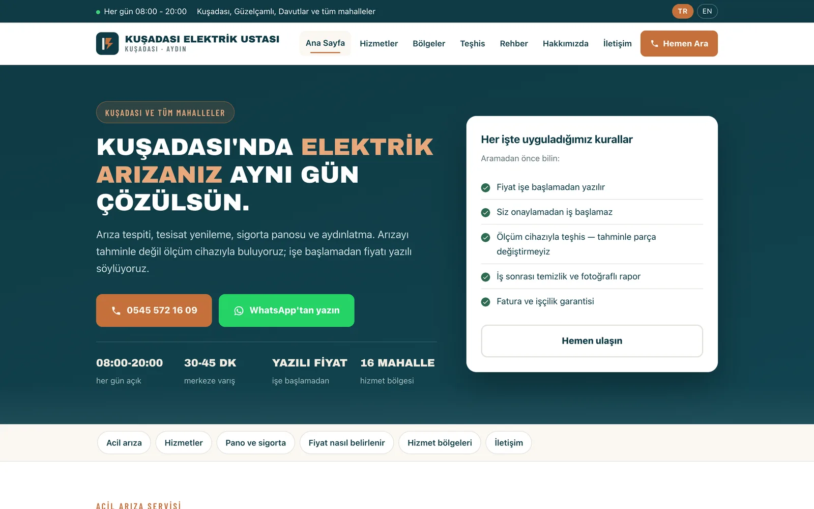 Elektriker Kuşadası — lokale Servicewebsite
