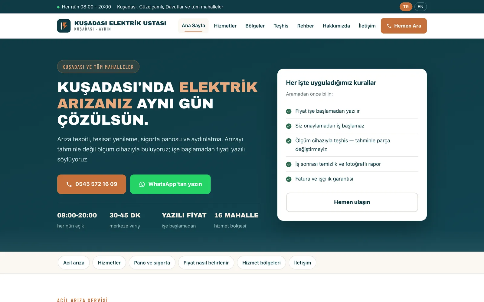 Elektriker Kuşadası — lokale Servicewebsite — 1