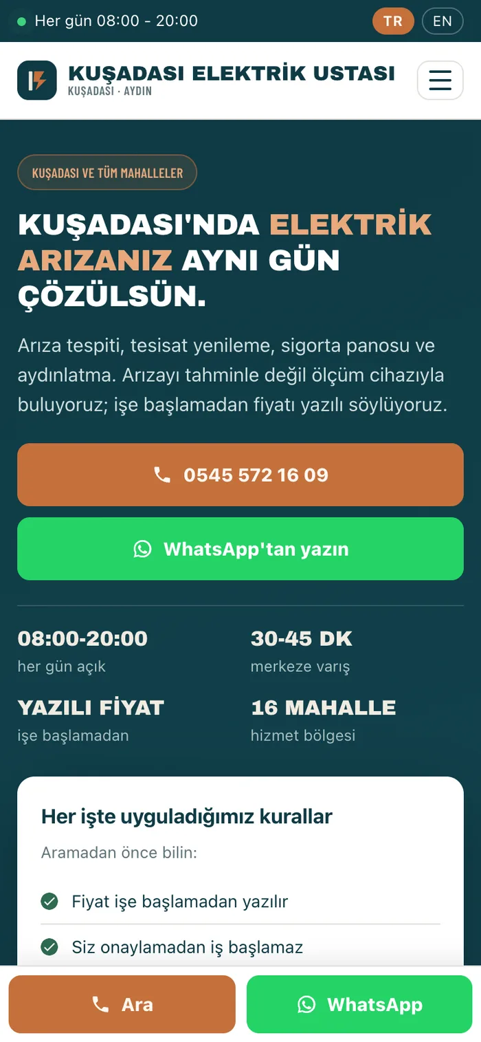 Elektriker Kuşadası — lokale Servicewebsite — 2